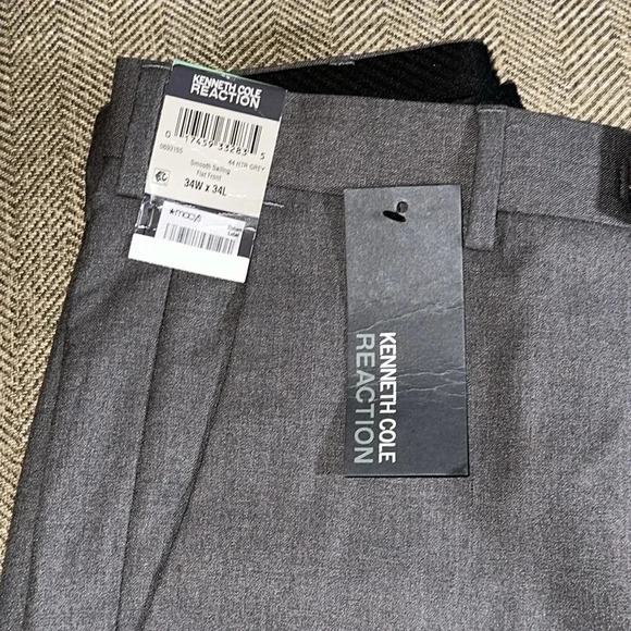 NWT KENNETH COLE REACTION SMOOTH SAILING FLAT FRONT 34X34 HTR GRAY DRESS PANT - Picture 2 of 8
